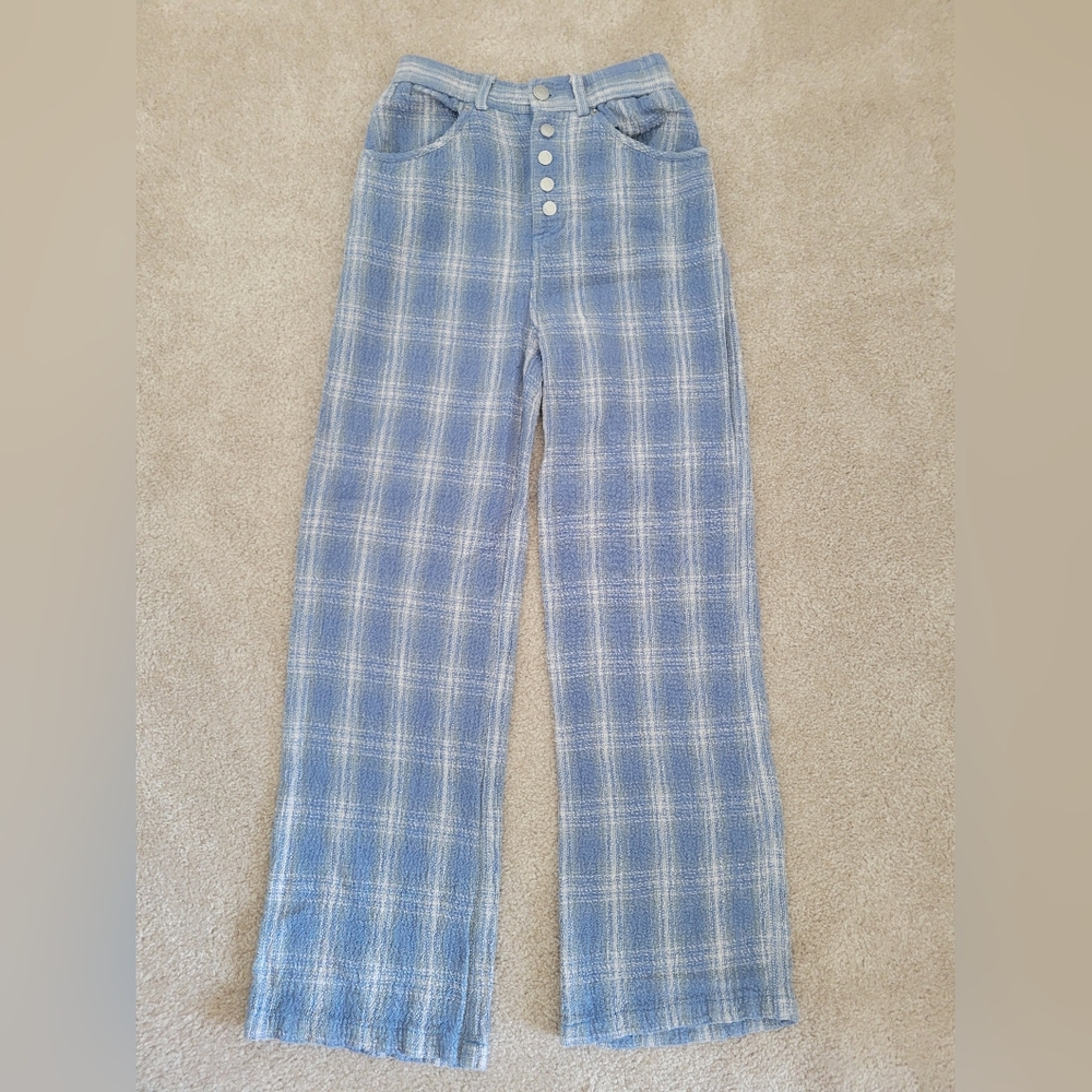 Urban Outfitters Light Blue Kai Plaid Textured Woven Trousers Size XS